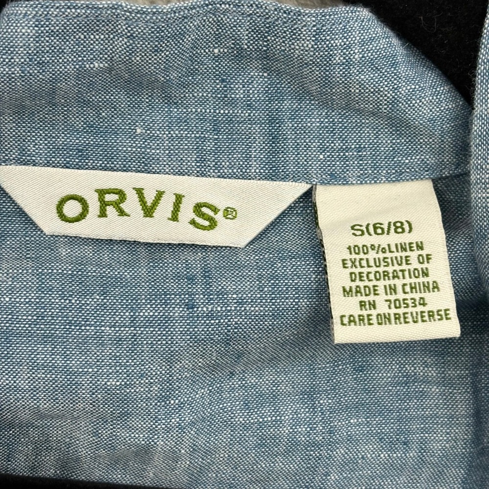Orvis Embroidered Linen Tunic Top Womens S (6/8) Blue 3/4‎ Sleeve Lagenlook Boho - Picture 8 of 15